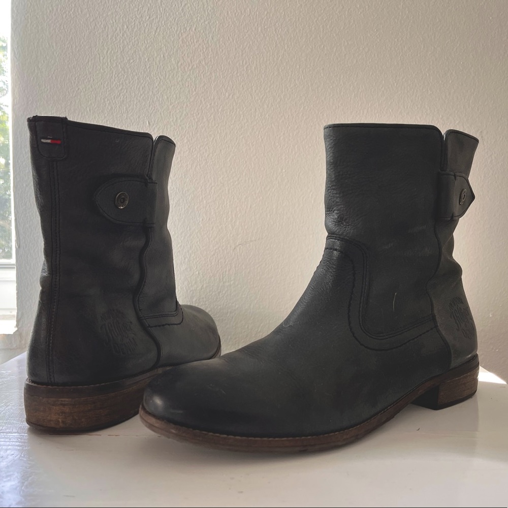 TOMMY HILFIGER DENIM - BOOTS BOOTIES CHELSEA Dark Blue leather Size 40
